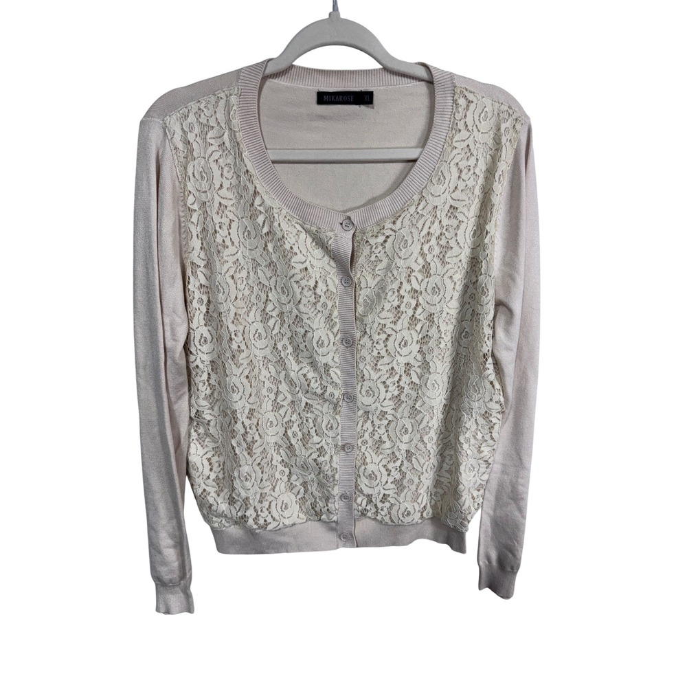 Mikarose XL Cream Cardigan Women's Lace‎ Front Button Up Modest Romantic